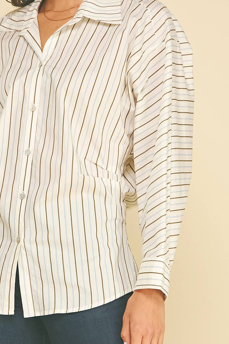 Liv Striped Button Down Tucked Shirt