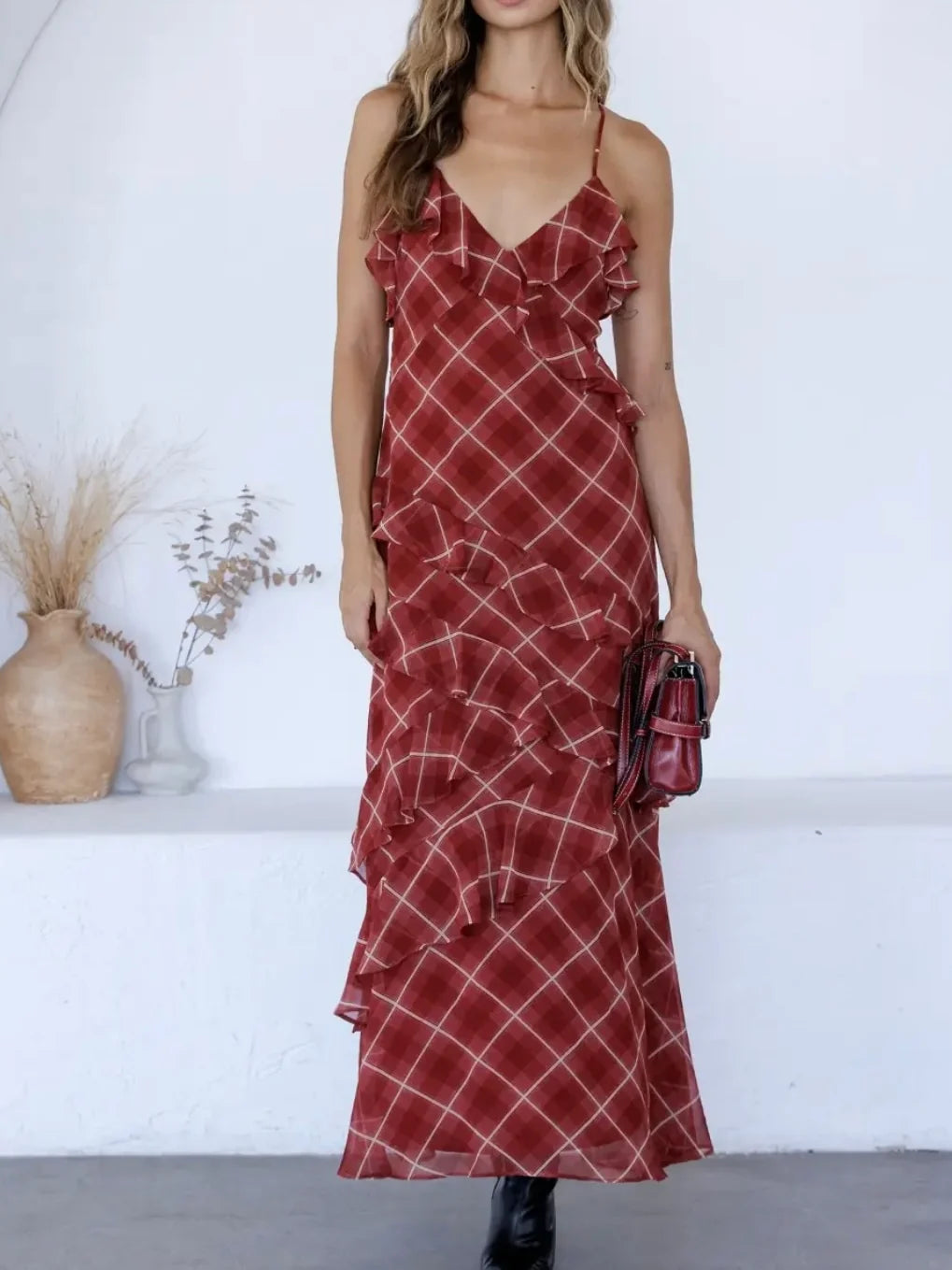 Riven Plaid Maxi Dress