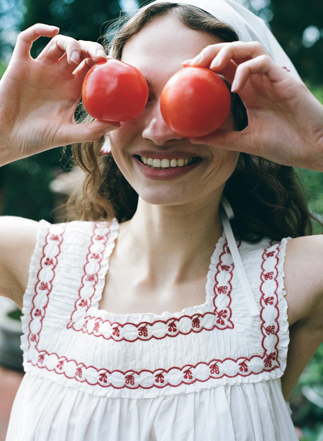 Cherry Embroidered Poplin Headscarf