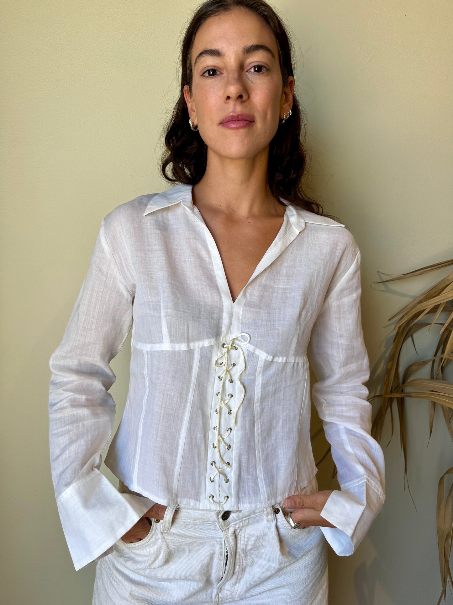 front white linen corset blouse