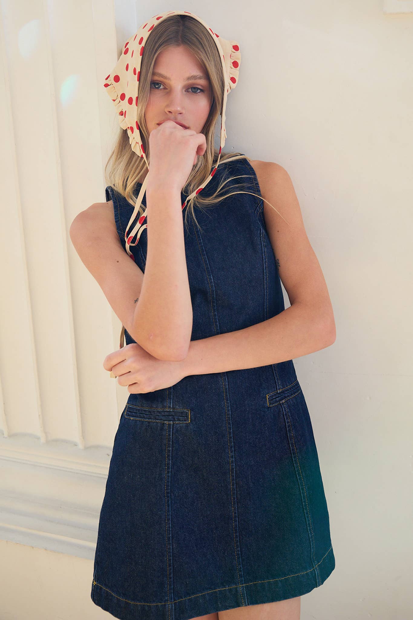 Mazzy Sleeveless Denim A-Line Mini Dress