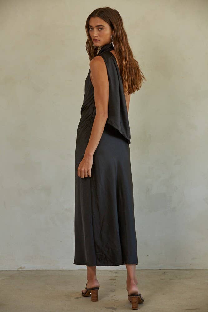 Aura Satin open back midi dress