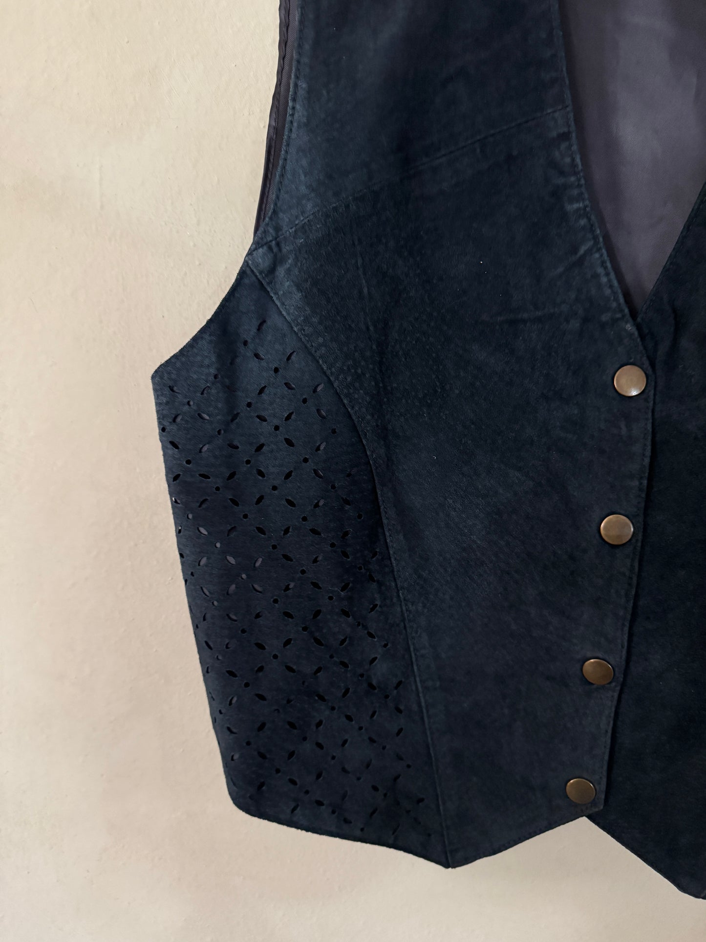Black Suede Eyelet Vest