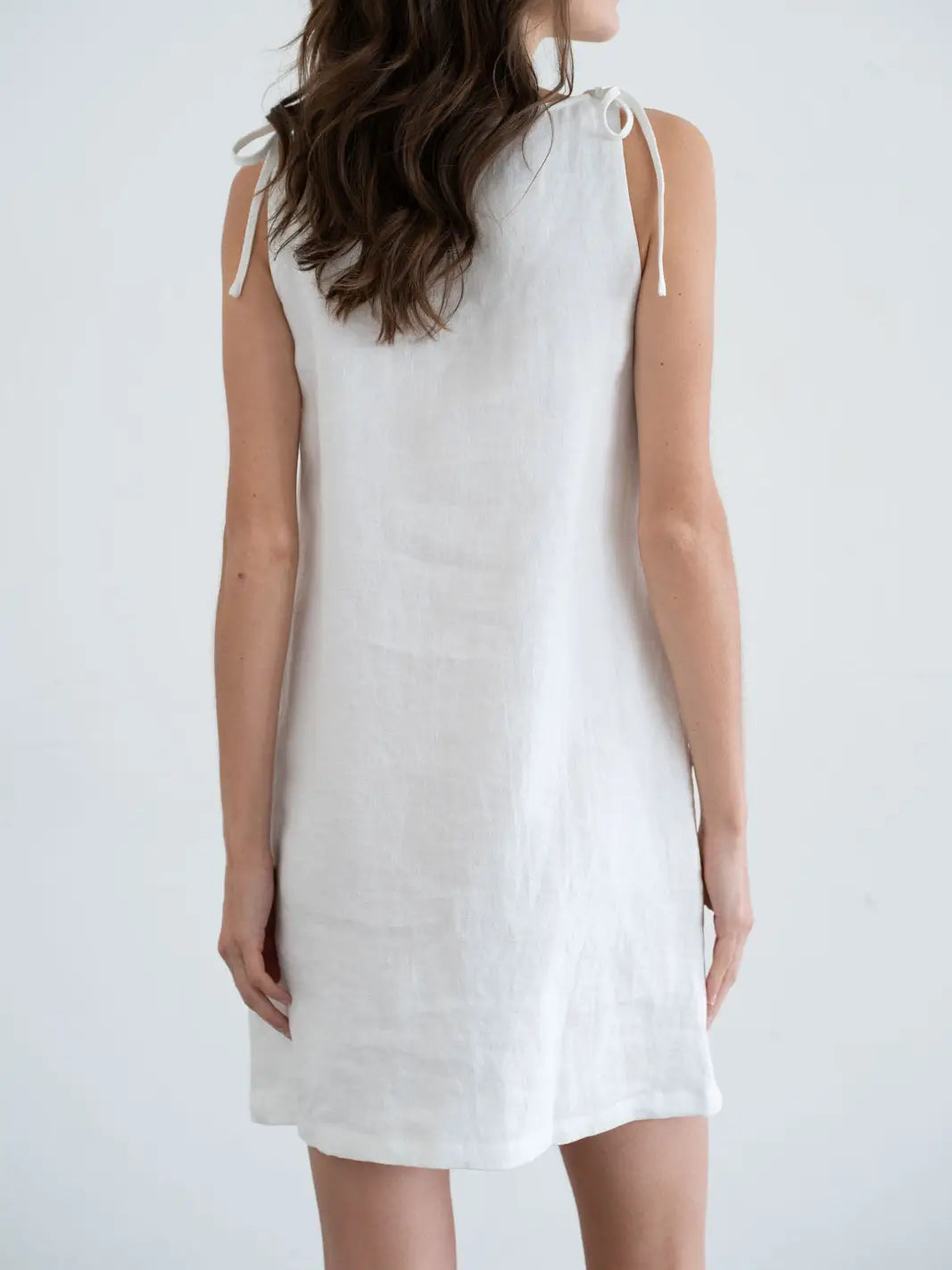 Slit Detailing Shift Linen Mini Dress