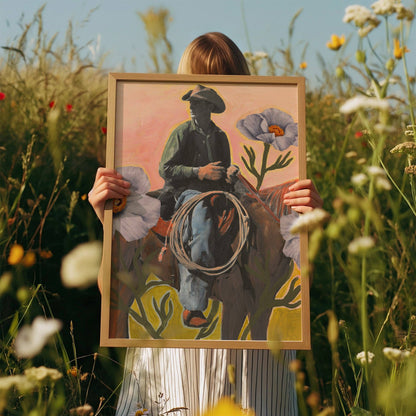 Retro Rodeo Cowboy Poppy Collage Print