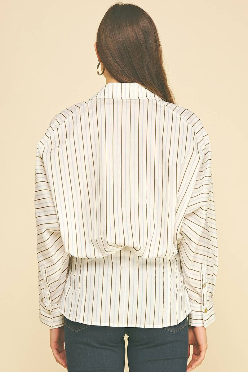 Liv Striped Button Down Tucked Shirt
