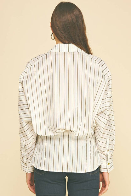 Liv Striped Button Down Tucked Shirt