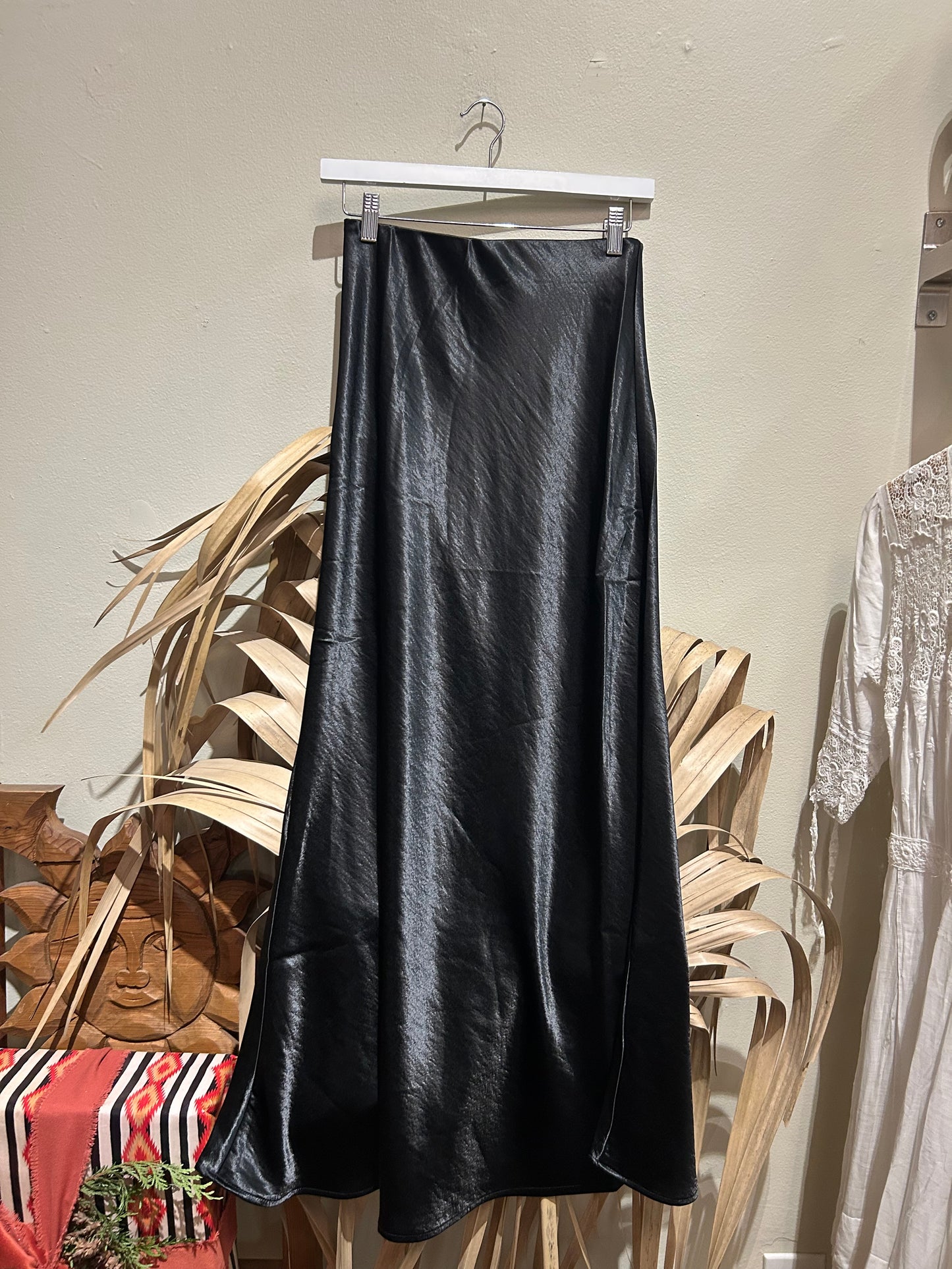 Elle Grey Satin Semi Flare Long Skirt