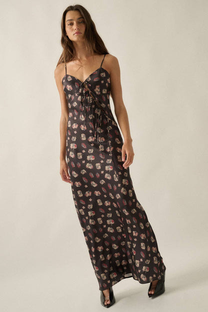 Meadow Floral Satin Tie Maxi Dress