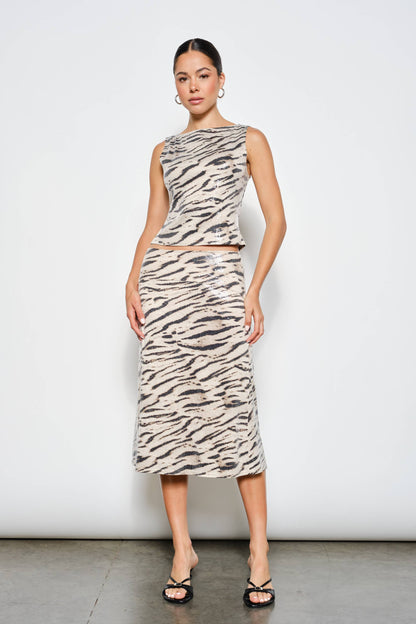 Madelyn Sequin Zebra Midi Skirt