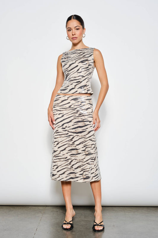 Madelyn Sequin Zebra Midi Skirt