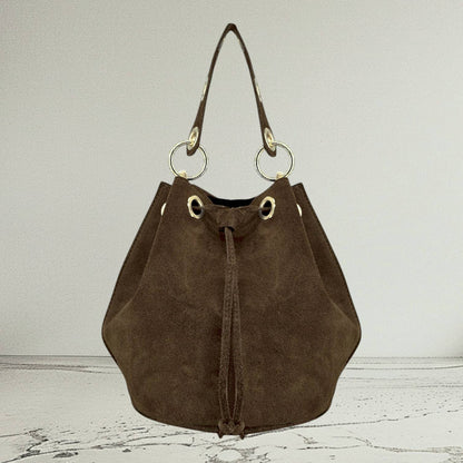 Arlecchino Suede Leather Bucket Bag
