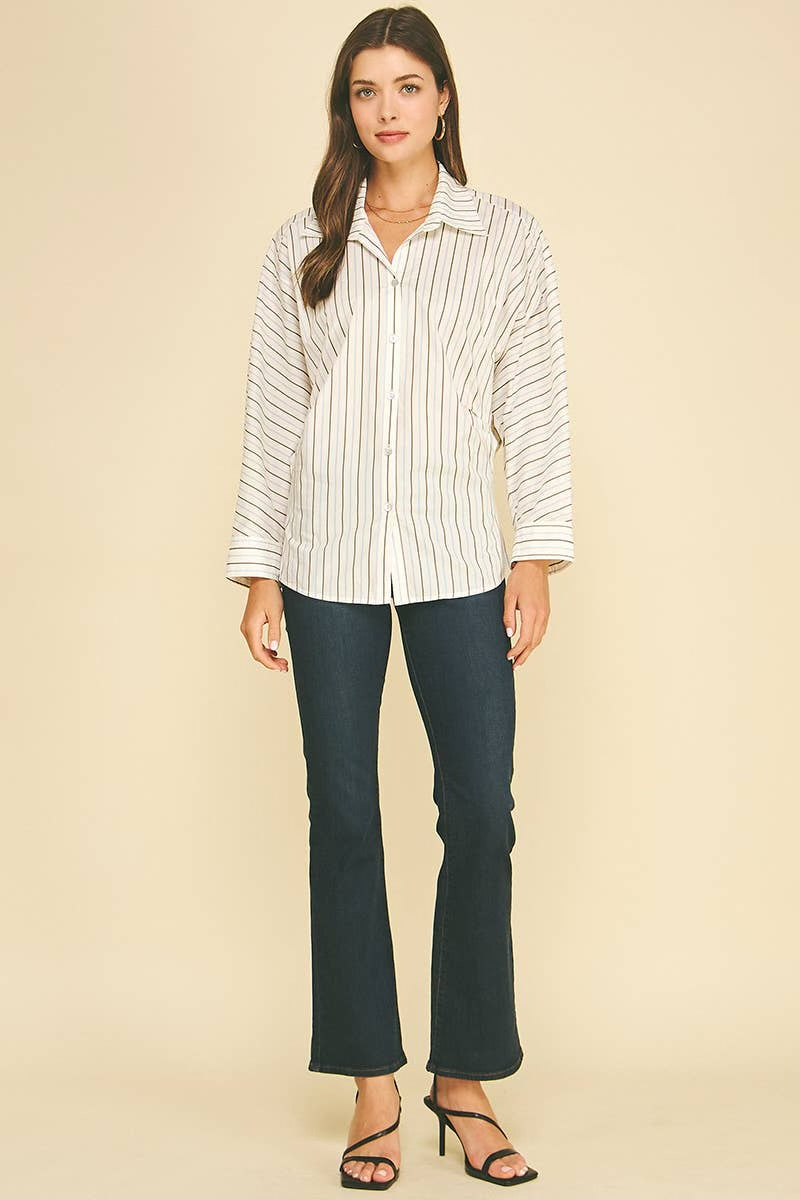 Liv Striped Button Down Tucked Shirt