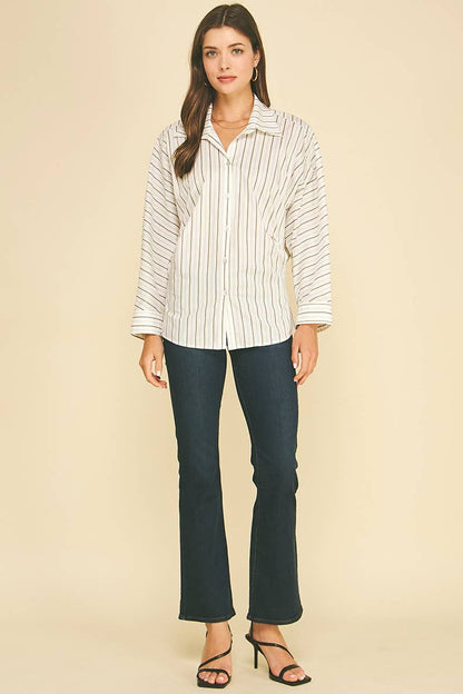 Liv Striped Button Down Tucked Shirt