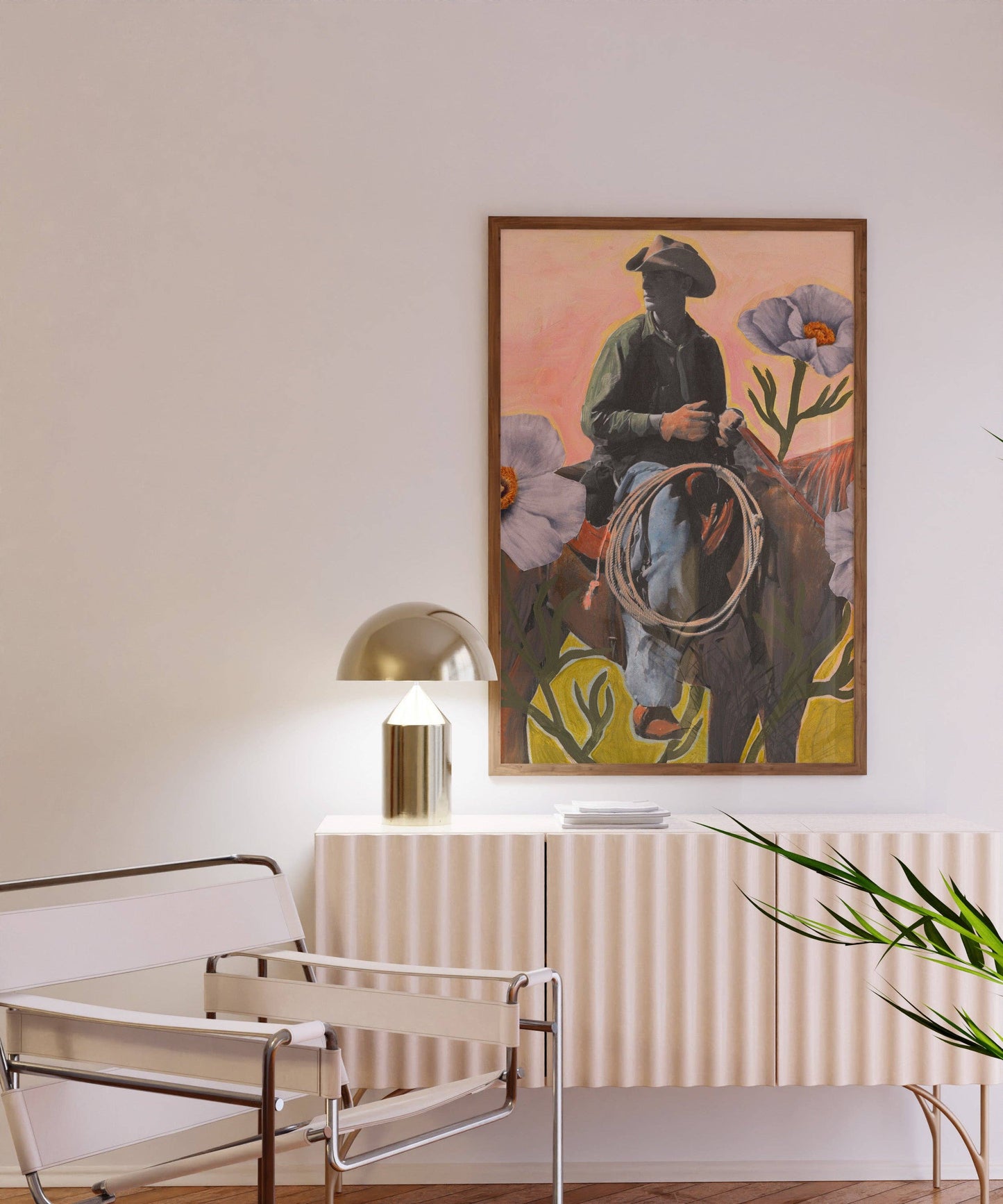 Retro Rodeo Cowboy Poppy Collage Print