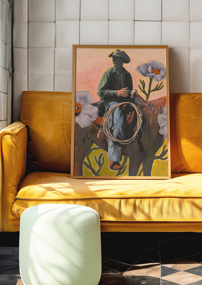 Retro Rodeo Cowboy Poppy Collage Print