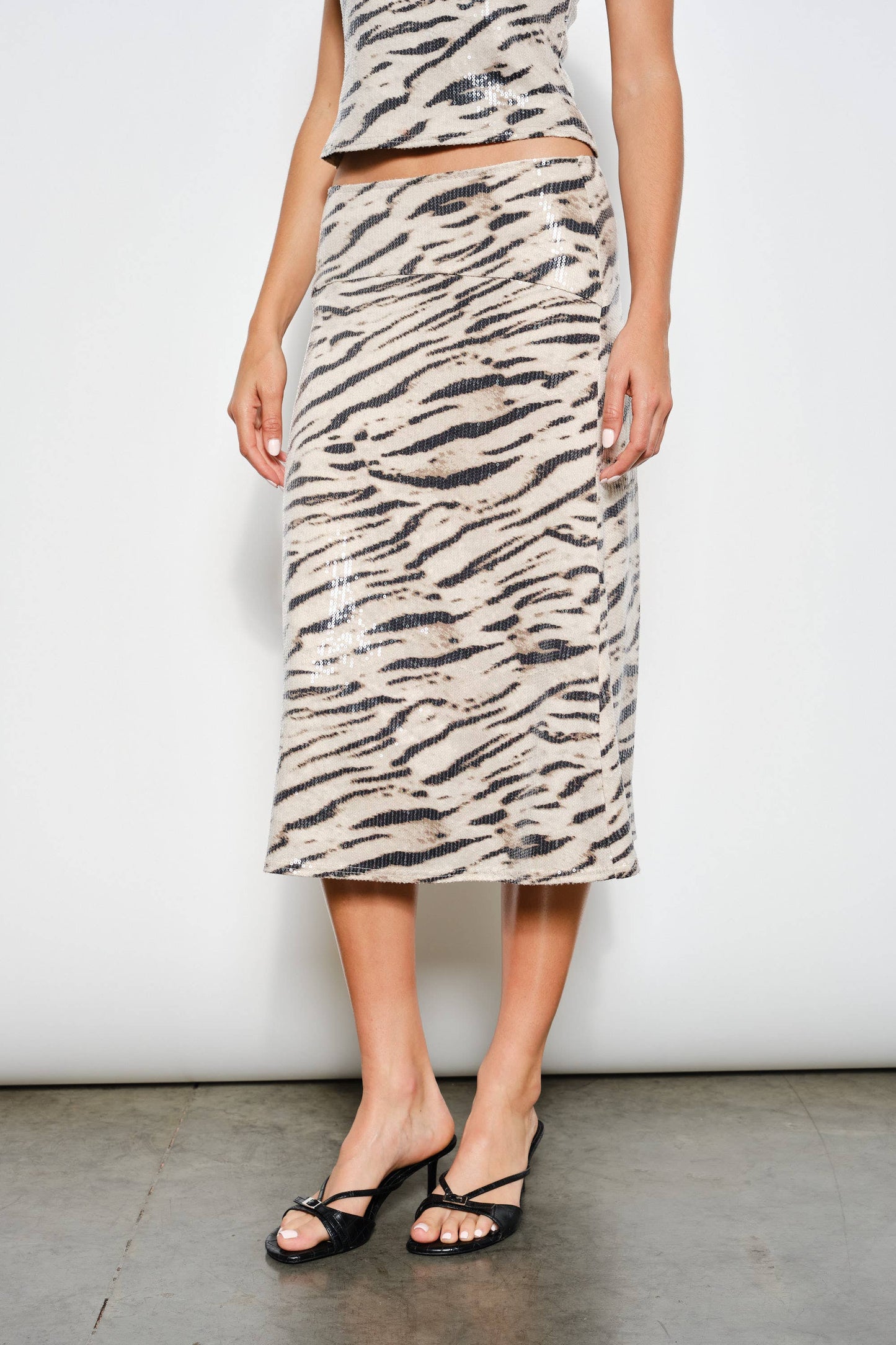 Madelyn Sequin Zebra Midi Skirt