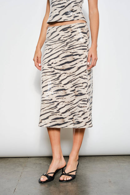 Madelyn Sequin Zebra Midi Skirt