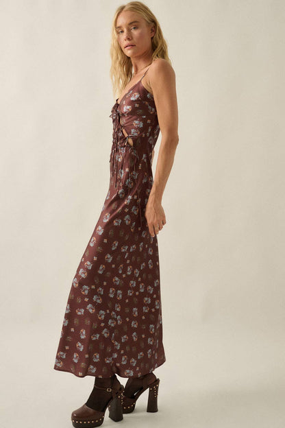 Meadow Floral Satin Tie Maxi Dress