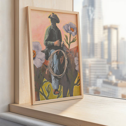 Retro Rodeo Cowboy Poppy Collage Print