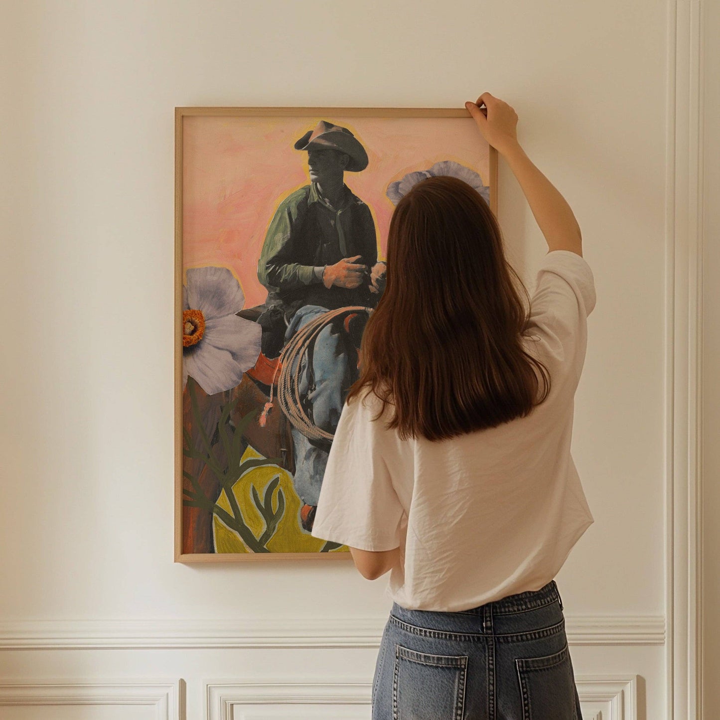 Retro Rodeo Cowboy Poppy Collage Print