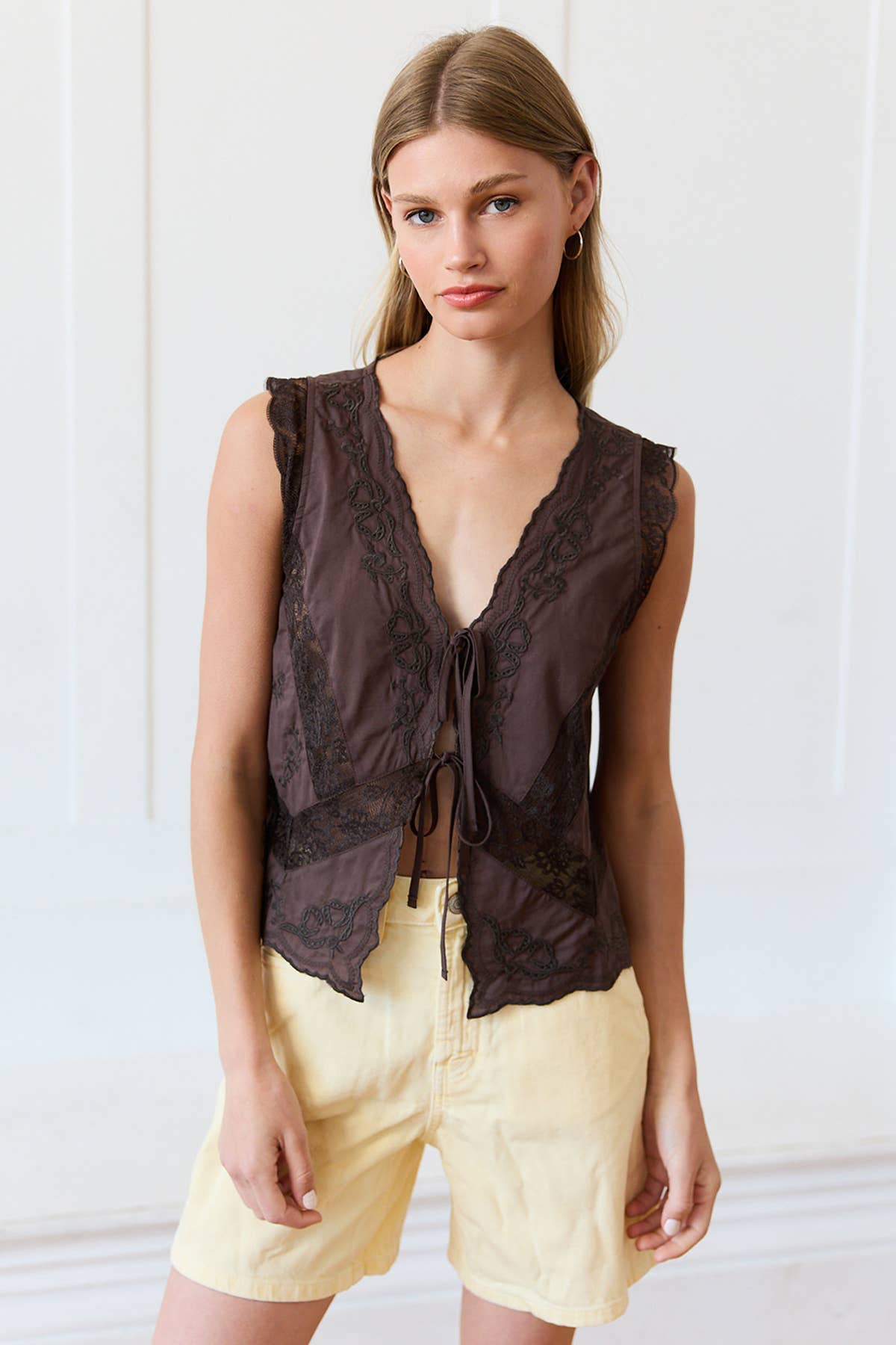 Jamie Lace Trim Tie-Front Top