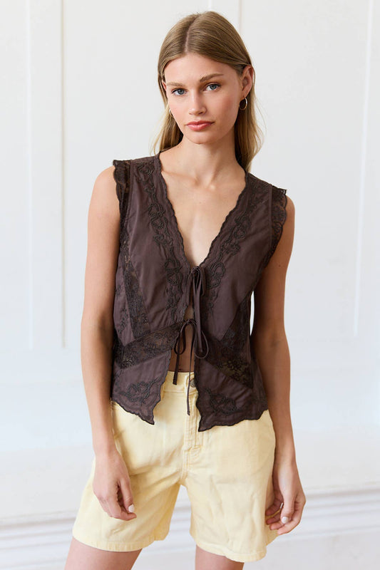 Jamie Lace Trim Tie-Front Top
