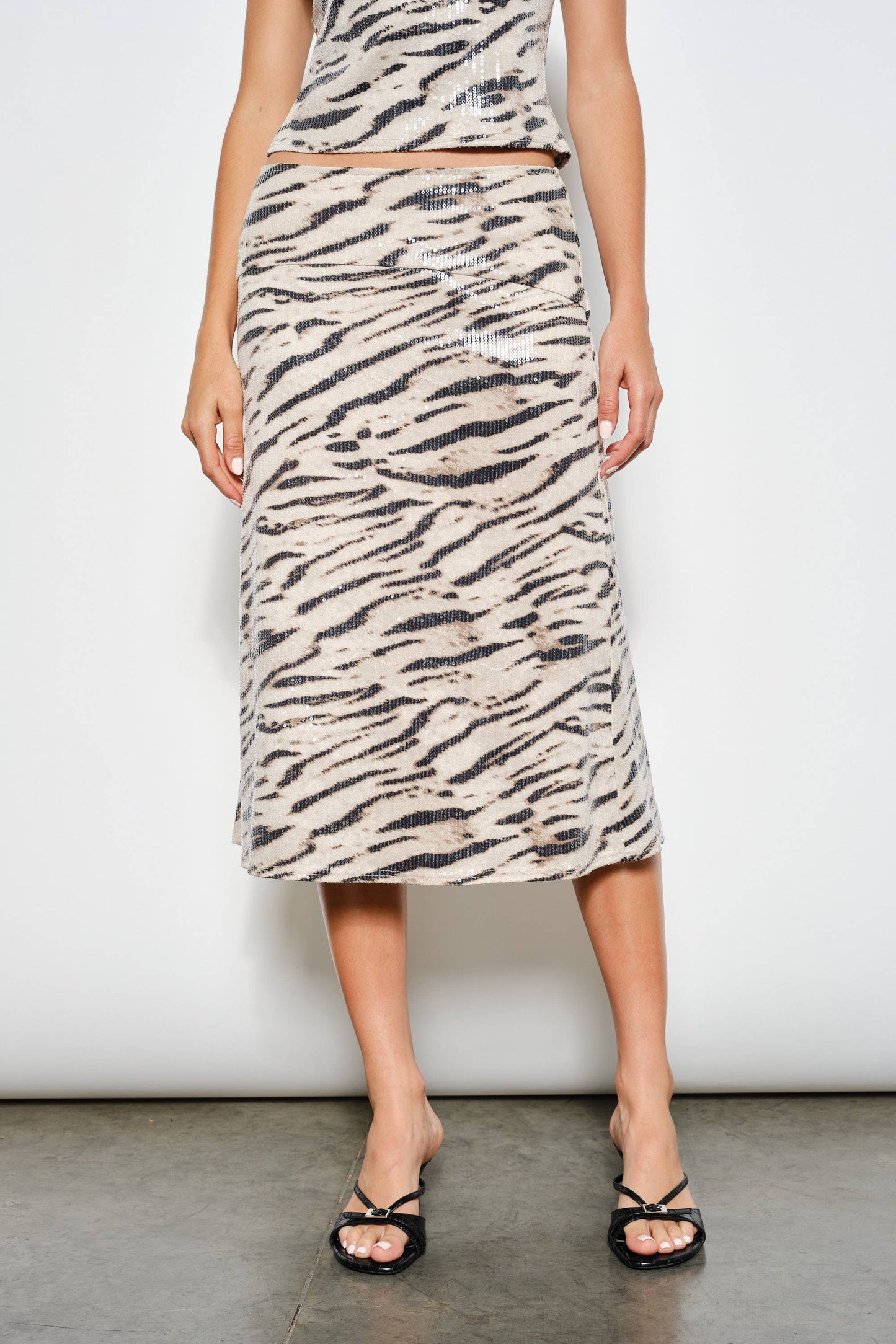 Madelyn Sequin Zebra Midi Skirt