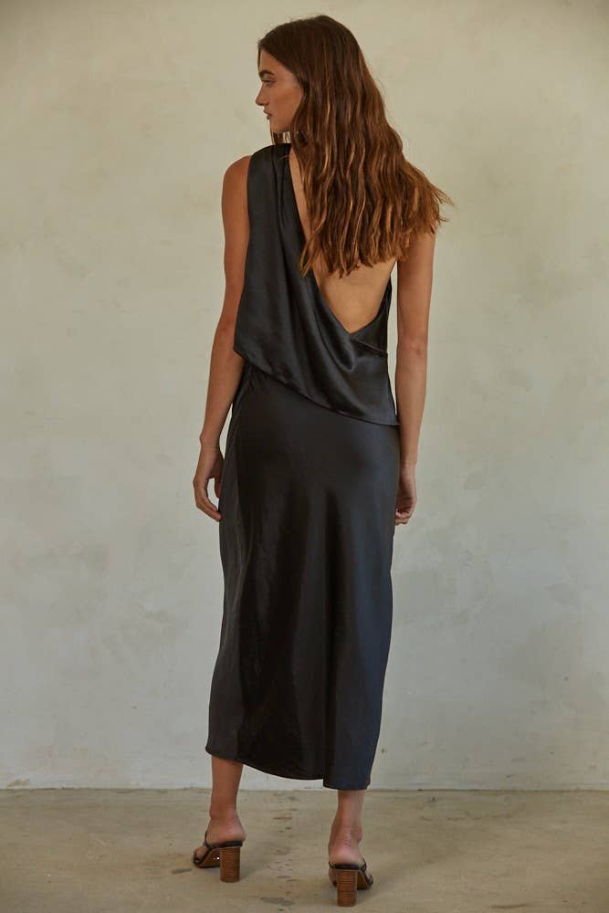 Aura Satin open back midi dress