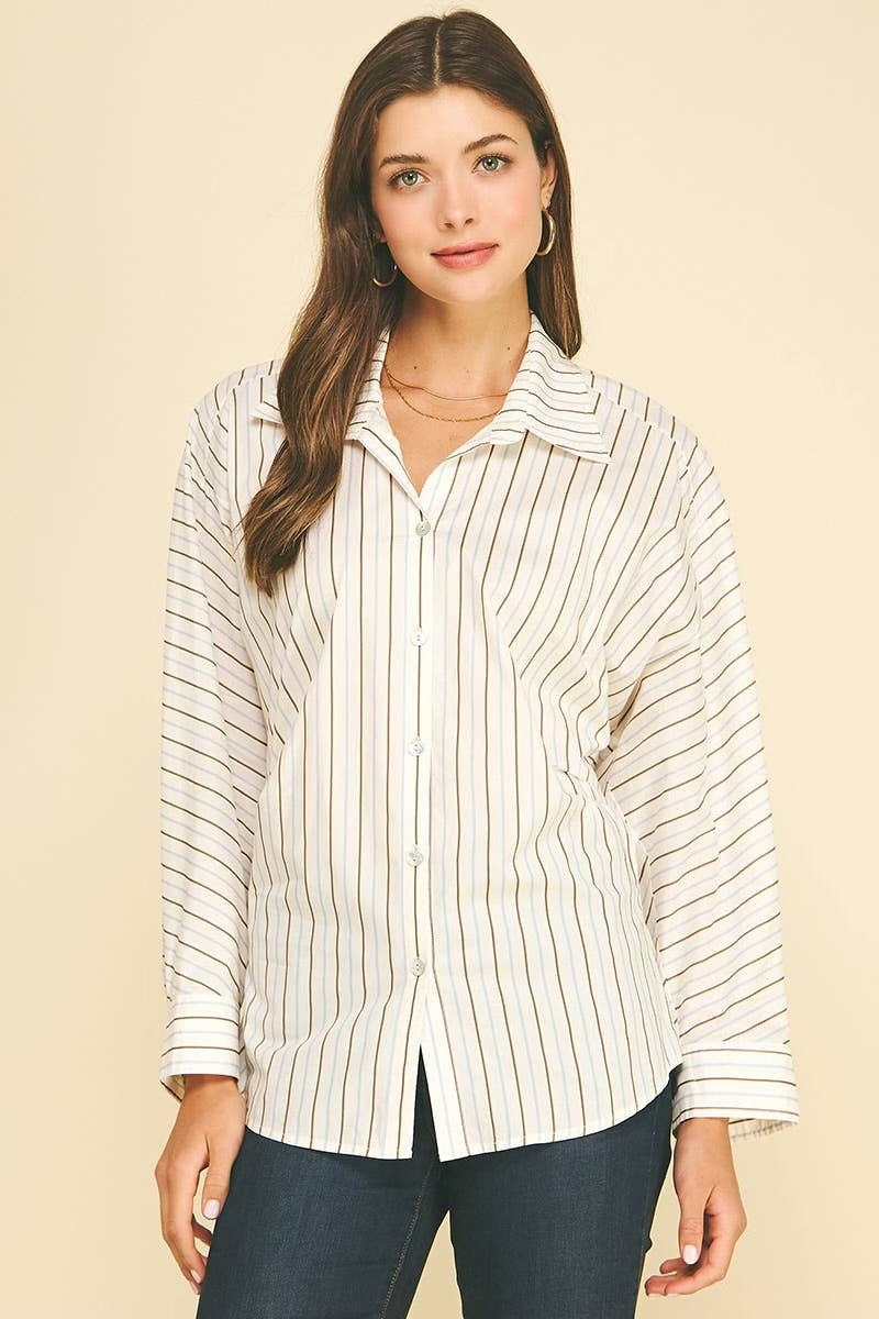 Liv Striped Button Down Tucked Shirt