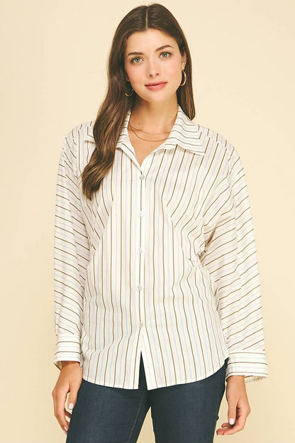 Liv Striped Button Down Tucked Shirt