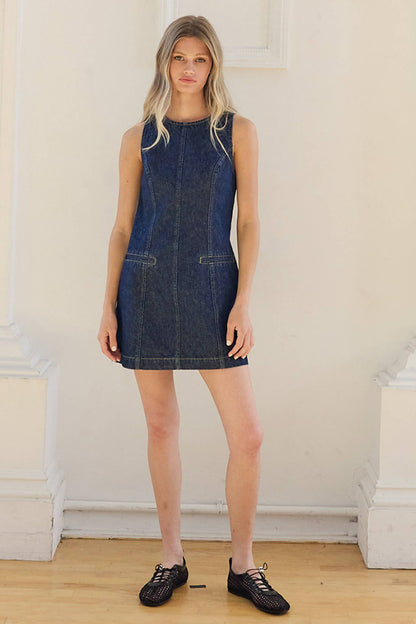 Mazzy Sleeveless Denim A-Line Mini Dress