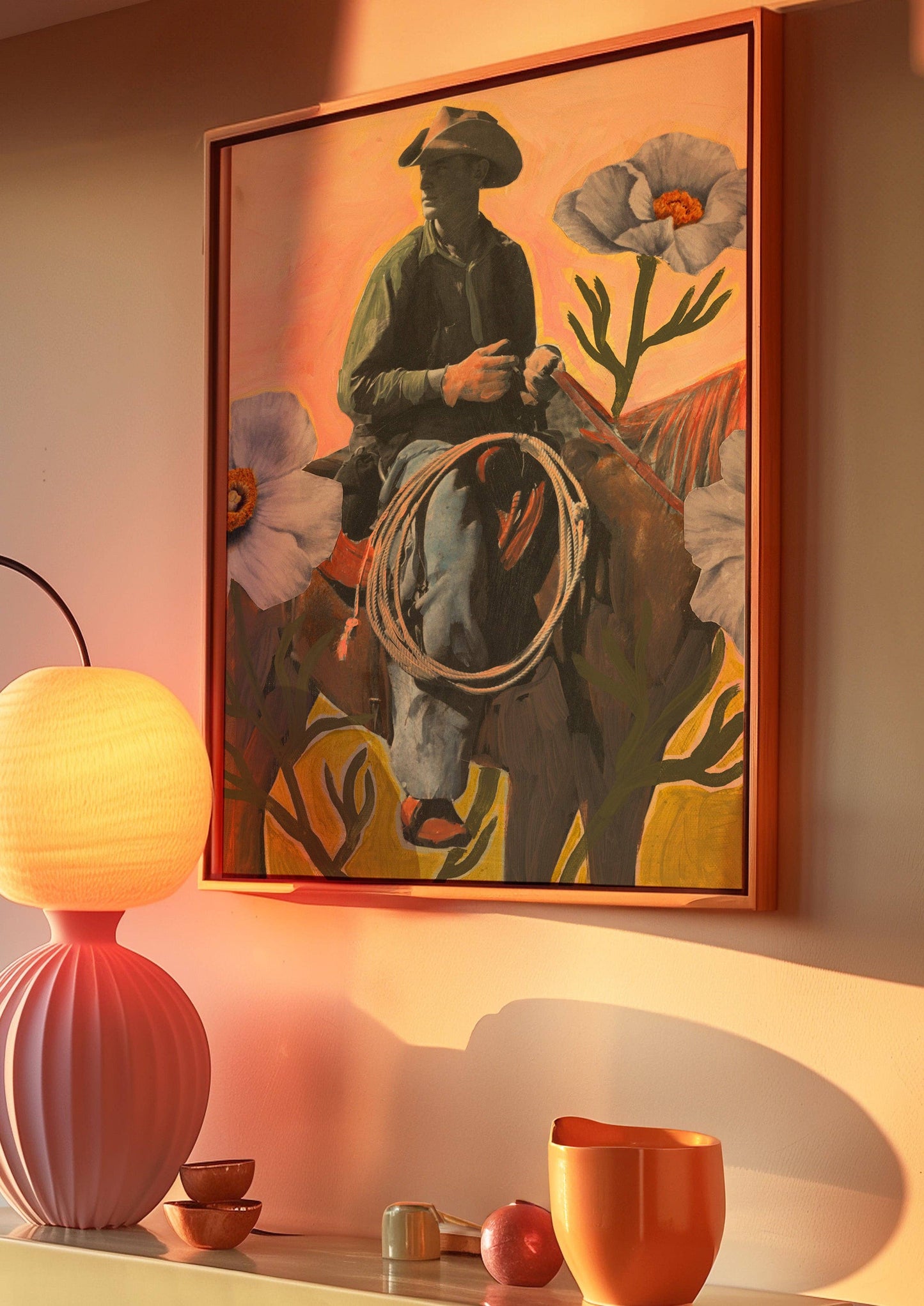 Retro Rodeo Cowboy Poppy Collage Print