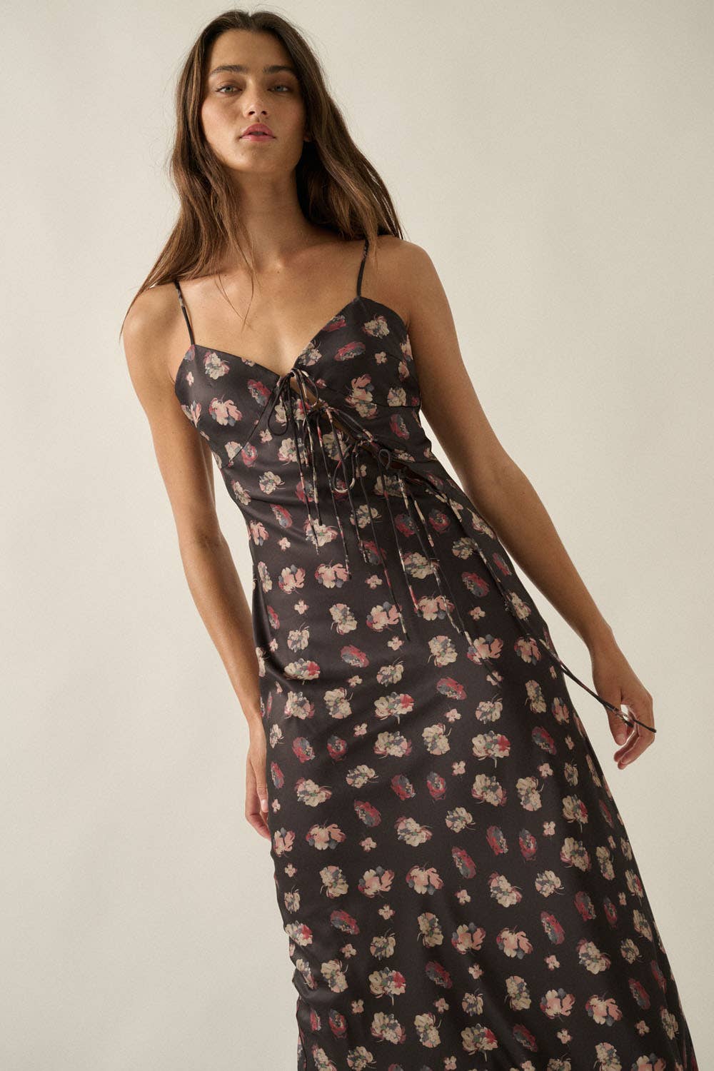 Meadow Floral Satin Tie Maxi Dress