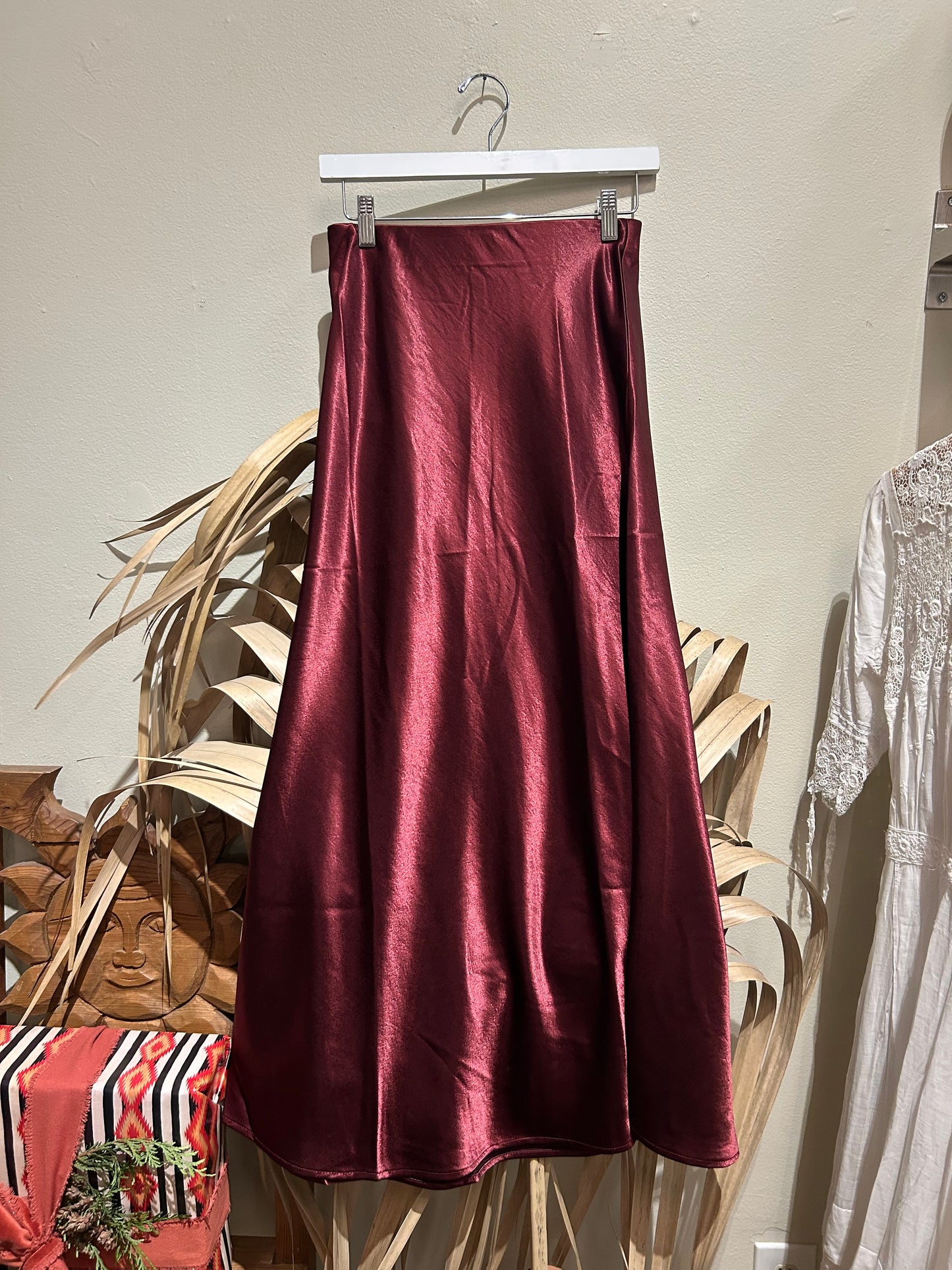 Elle Grey Satin Semi Flare Long Skirt