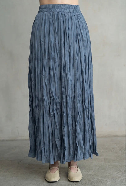 Elle Grey Elegant Crinkled Maxi Skirt