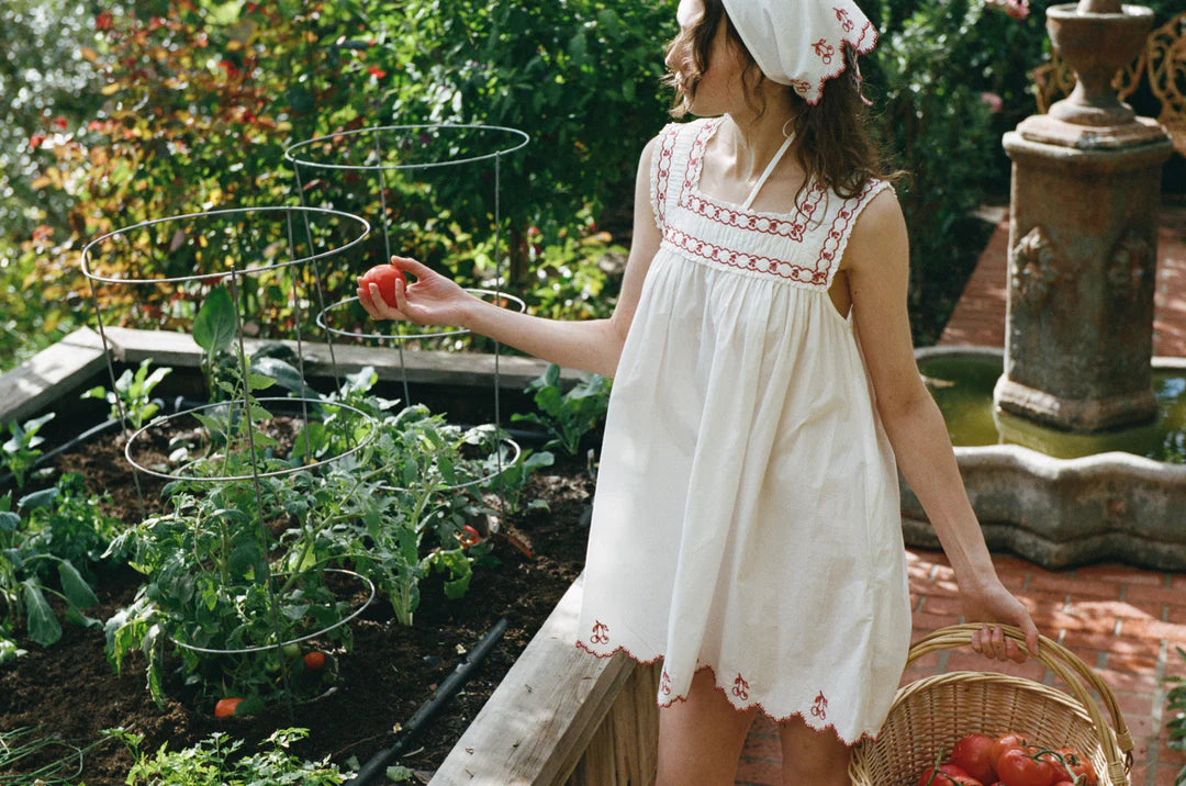 Cherry Embroidered Poplin Headscarf