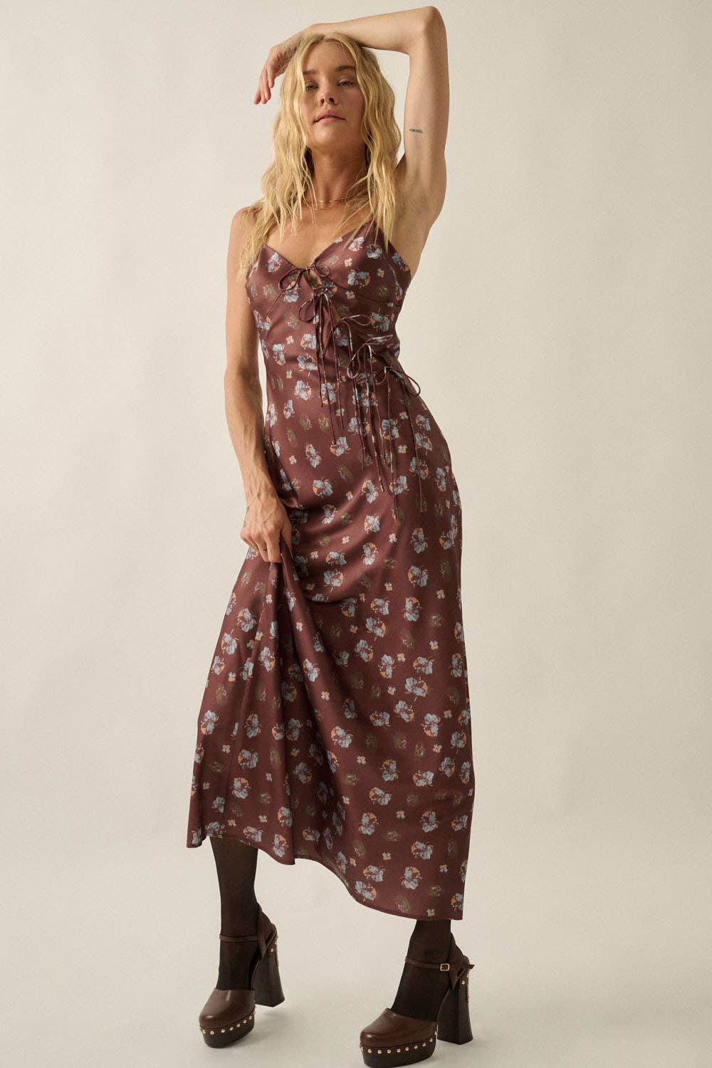 Meadow Floral Satin Tie Maxi Dress