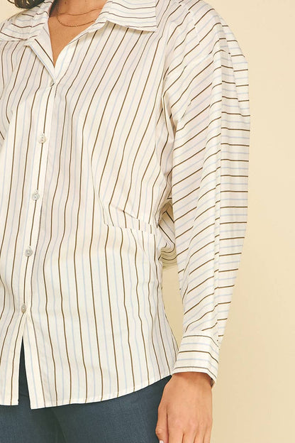Liv Striped Button Down Tucked Shirt
