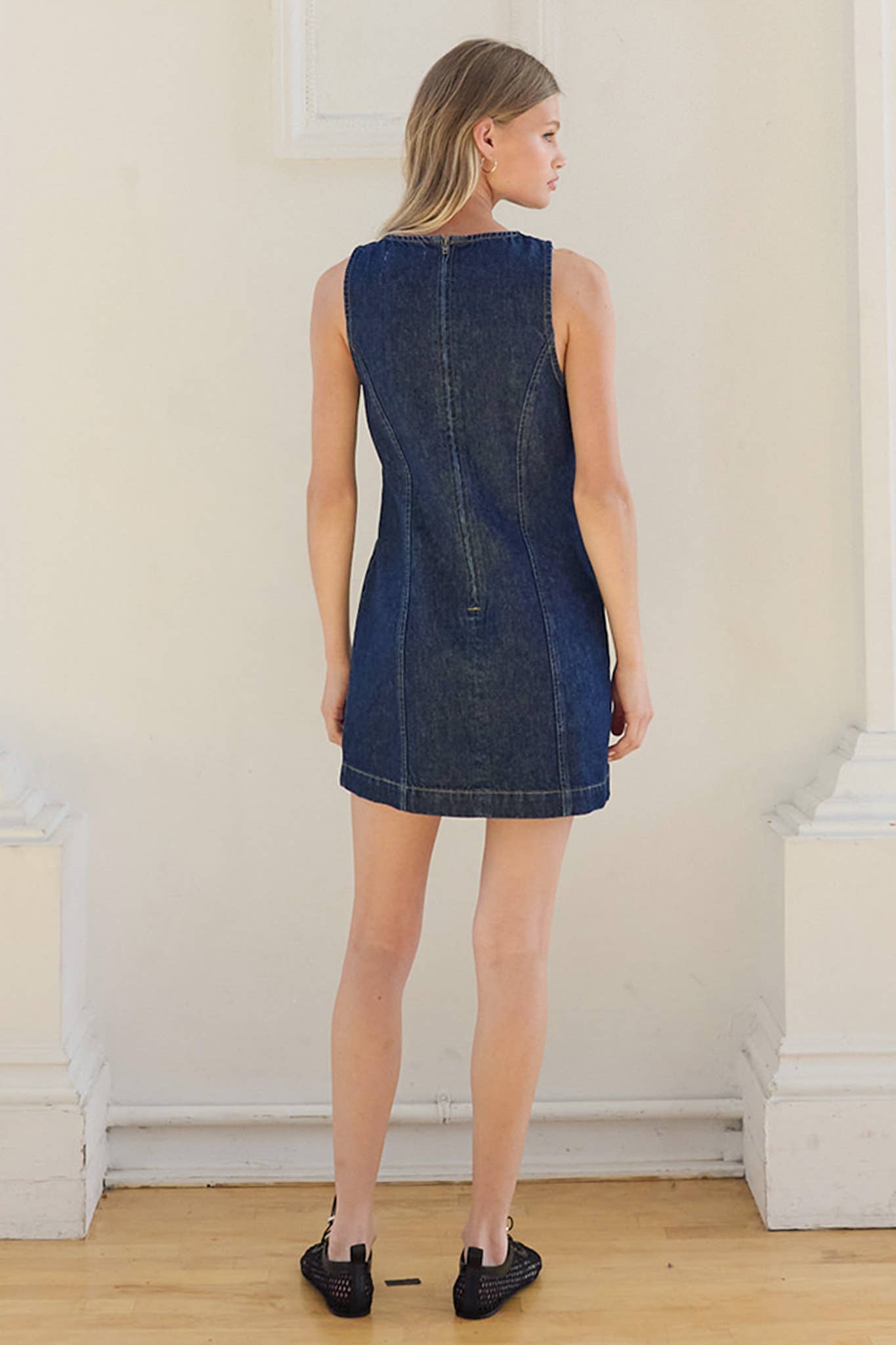 Mazzy Sleeveless Denim A-Line Mini Dress