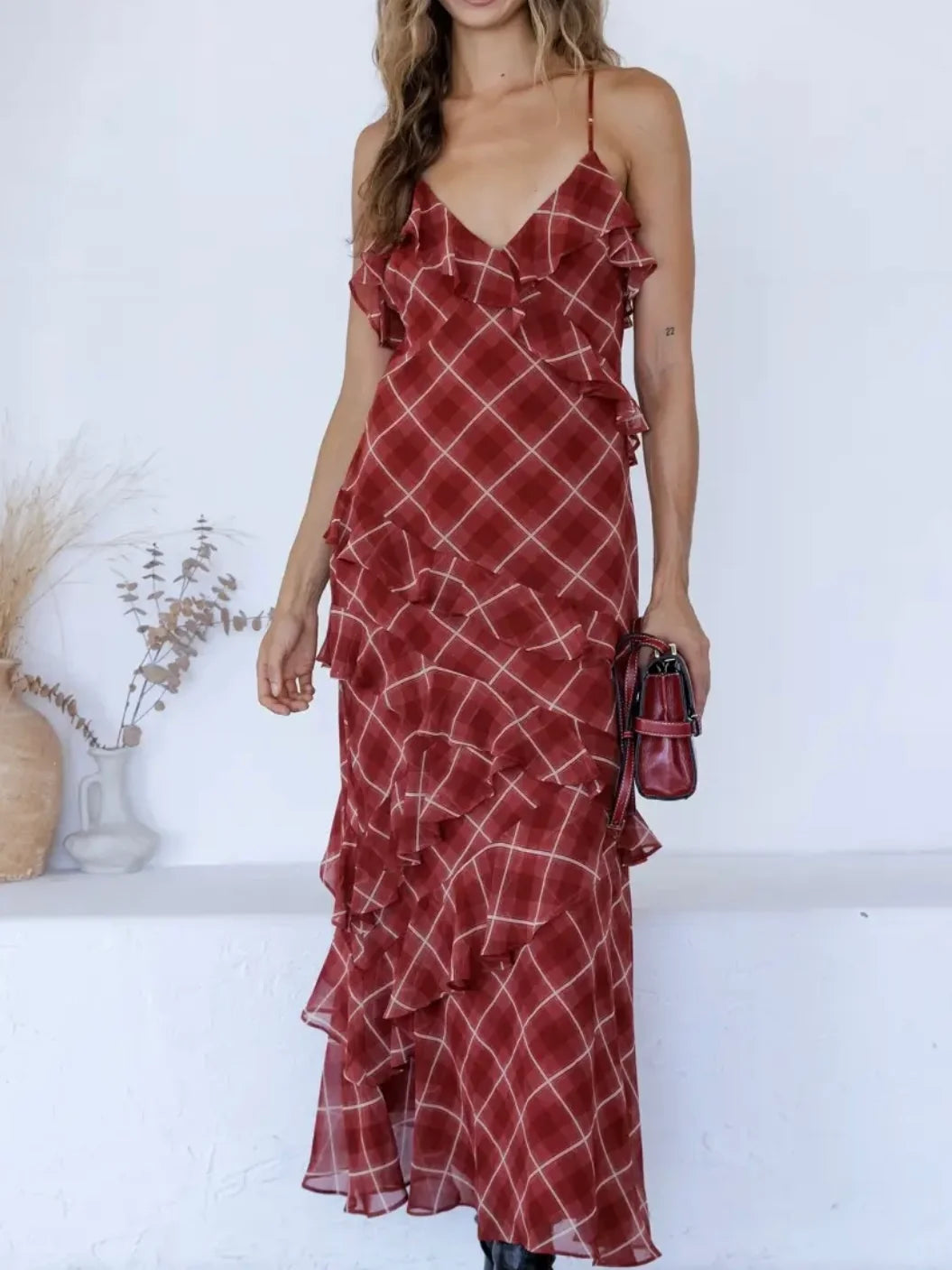Riven Plaid Maxi Dress