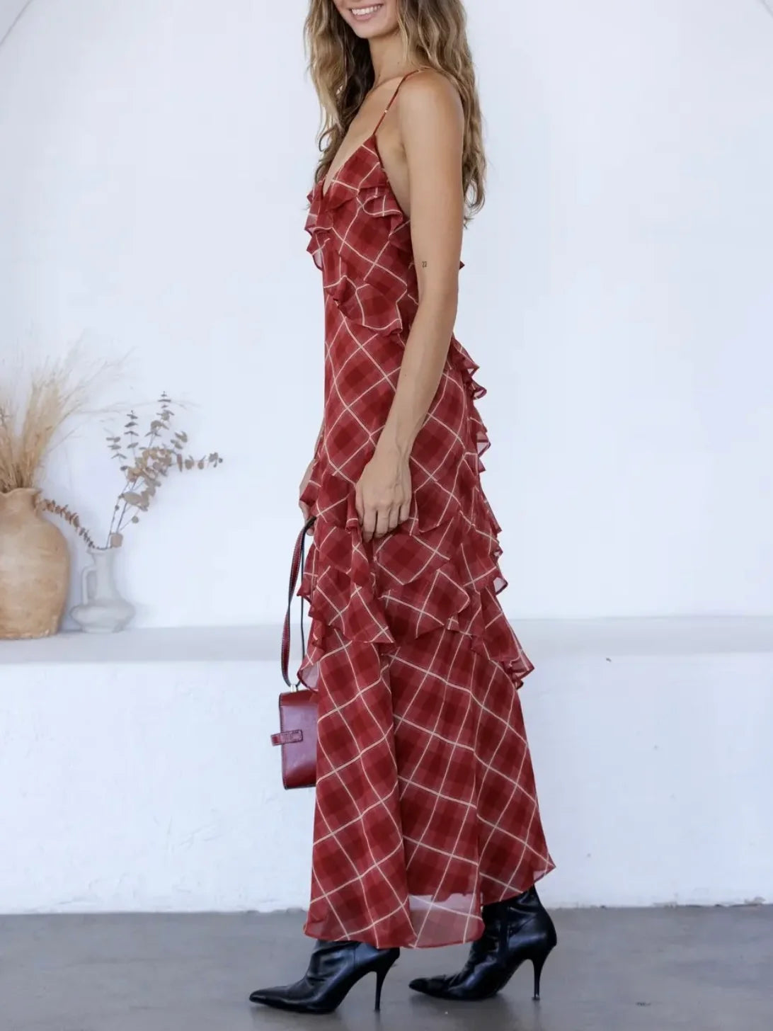 Riven Plaid Maxi Dress