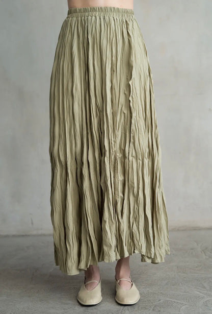 Elle Grey Elegant Crinkled Maxi Skirt