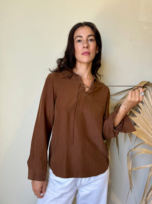 dvf brown silk linen top