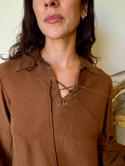 close up dvf brown silk linen top