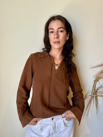 alt view dvf brown silk linen top