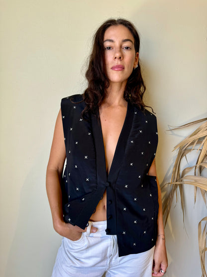 black dvf silk embroidered vest