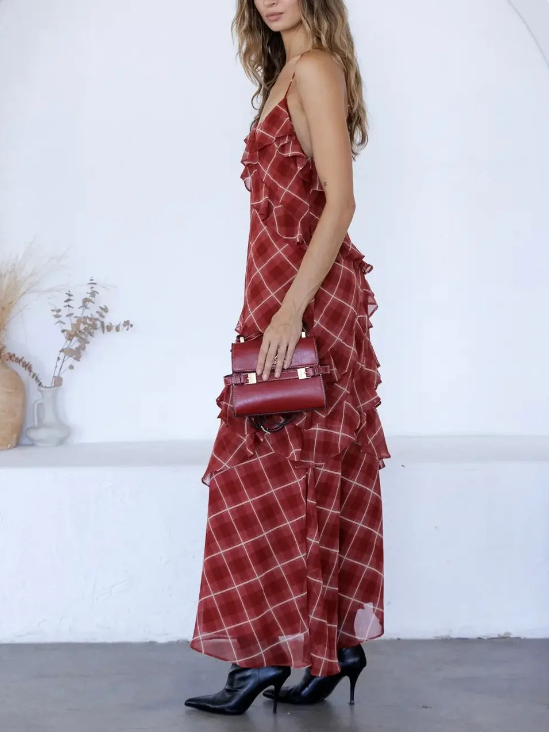 Riven Plaid Maxi Dress