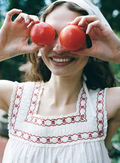 Cherry Embroidered Poplin Headscarf