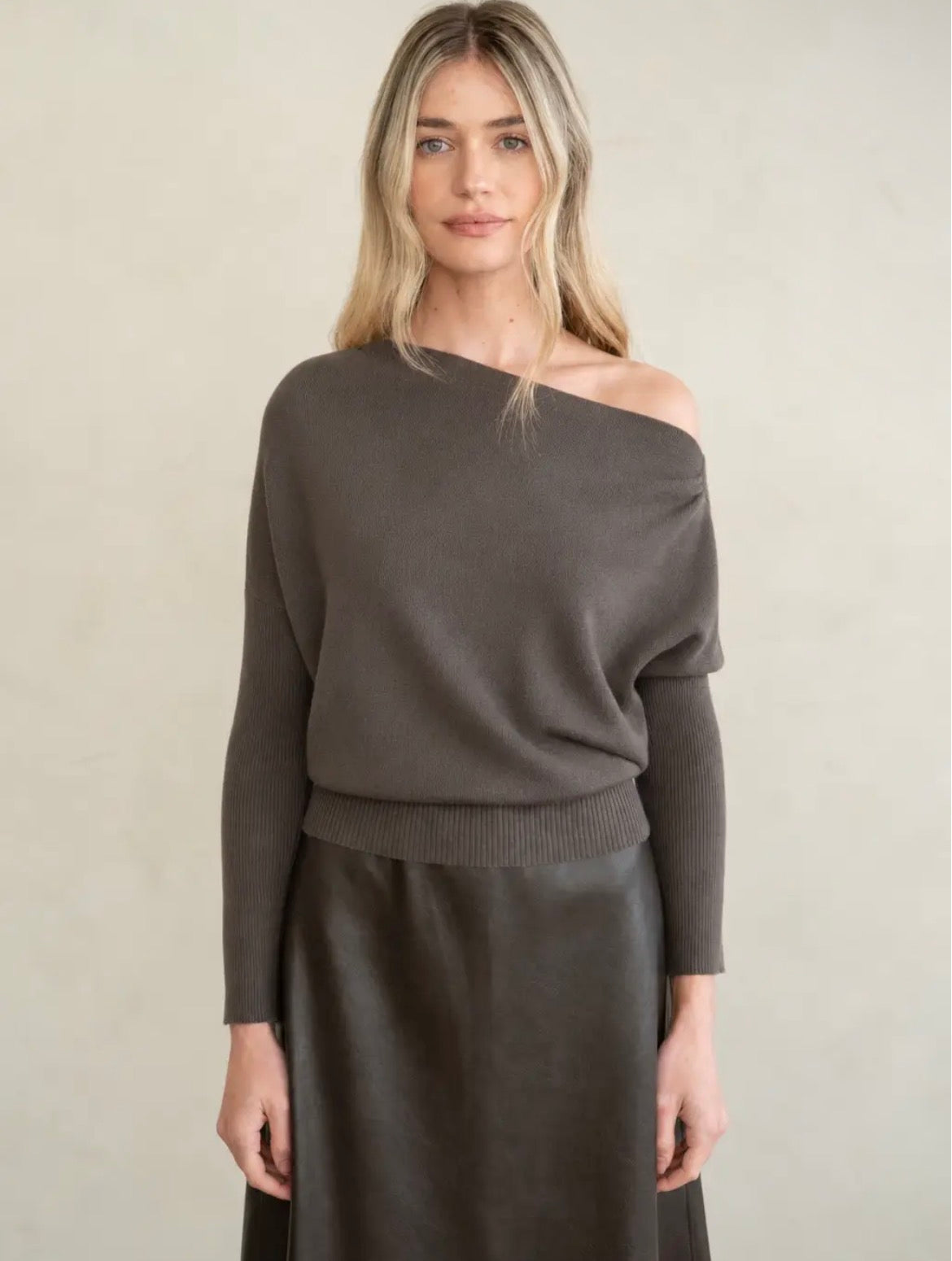 Asymmetrical Neck Knit Top